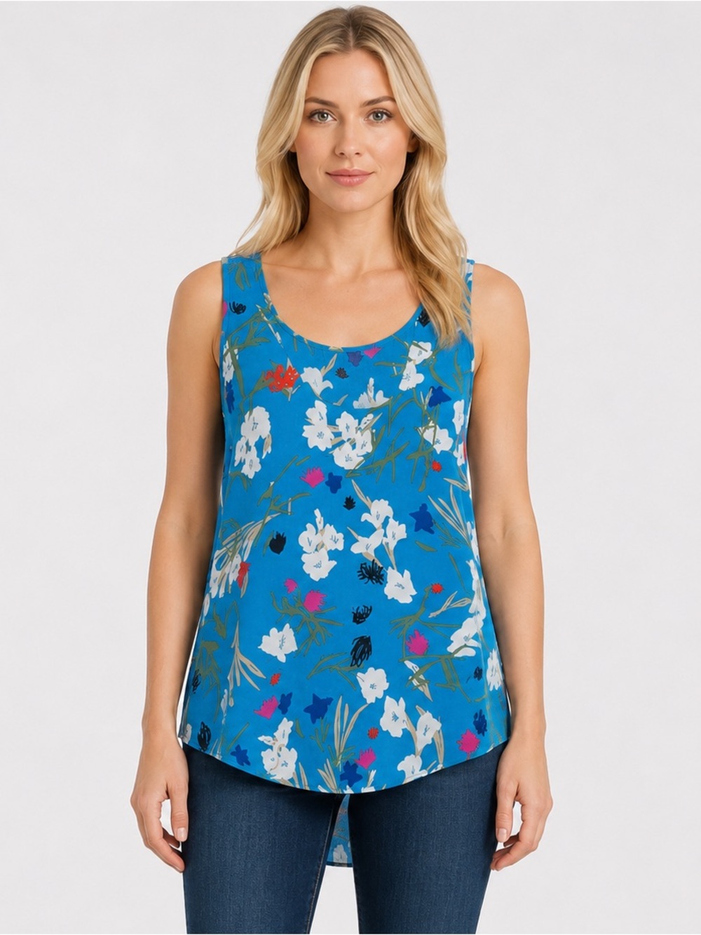 J. Crew Mercantile Electric Blue Floral Sleeveless Blouse Tank Size Medium